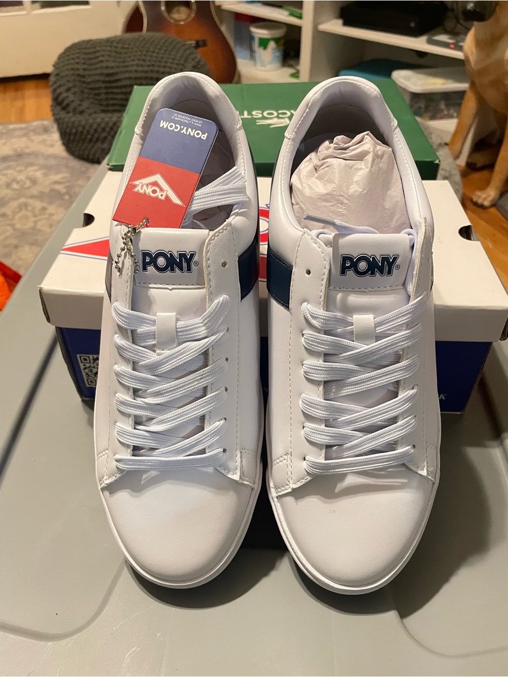 PONY Men’s White Sneakers with Navy Side Stripe